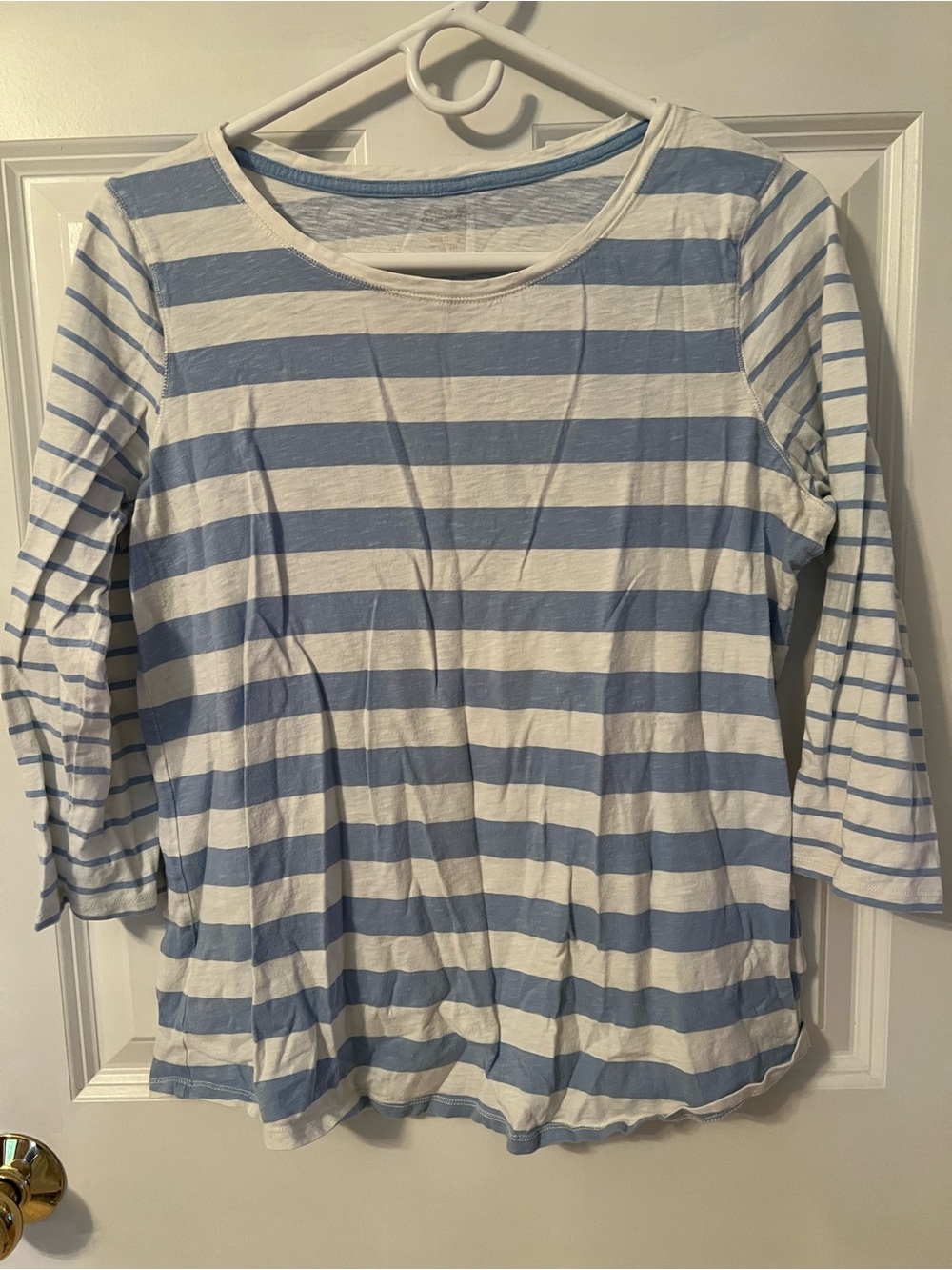 Striped Long-Sleeve Crewneck Top - Light Blue & White